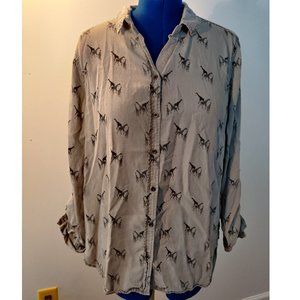Giraffe Theme Print Button Down Shirt Women XL